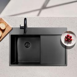 Chiuveta Pure.Sink Exclusivo Gun Metal cu zona de scurgere 78x52 cm Tapwing pe stânga PEX4078LT-61