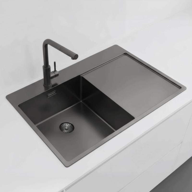 Chiuveta Pure.Sink Exclusivo Gun Metal cu zona de scurgere 78x52 cm Tapwing pe stânga PEX4078LT-61