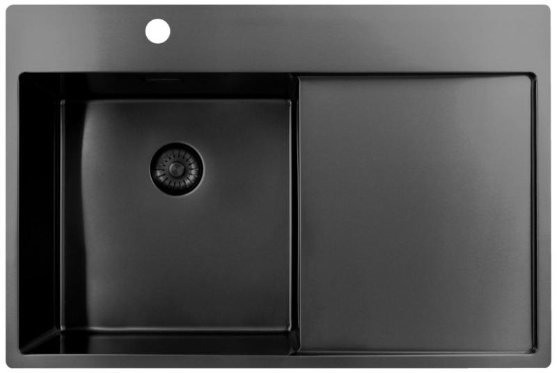 Chiuveta Pure.Sink Exclusivo Gun Metal cu zona de scurgere 78x52 cm Tapwing pe stânga PEX4078LT-61