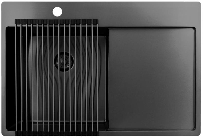 Chiuveta Pure.Sink Exclusivo Gun Metal cu zona de scurgere 78x52 cm Tapwing pe stânga PEX4078LT-61