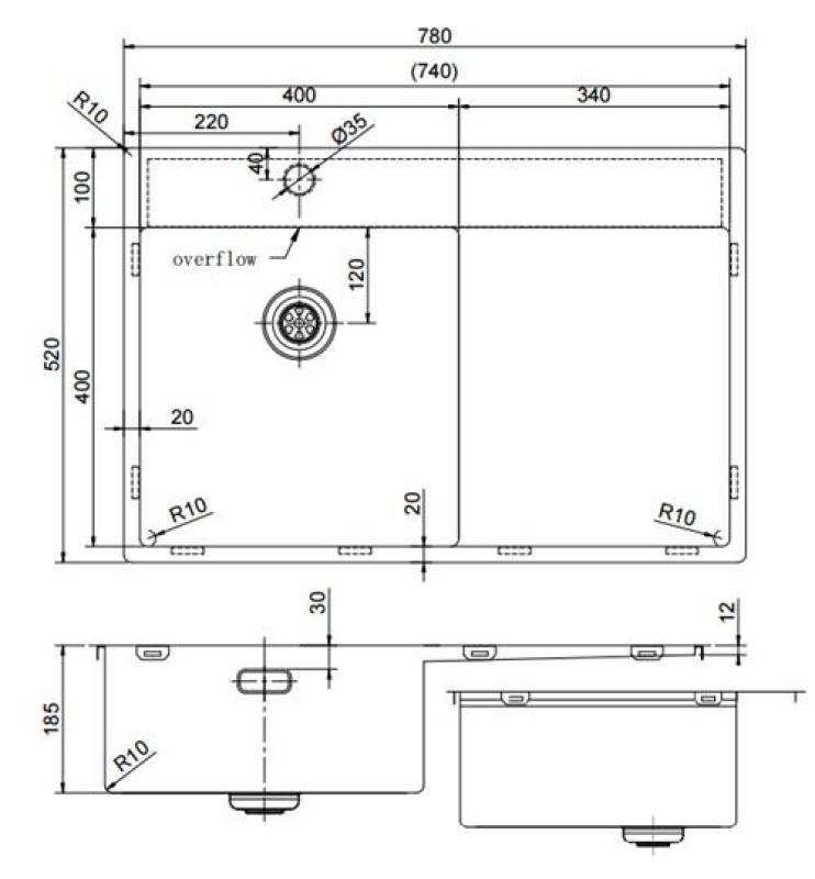 Pure.Sink Exclusivo Chiuvetă de cupru cu zonă de scurgere 78x52 cm Tapwing stânga PEX4078LT-62