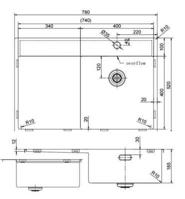 Pure.Sink Exclusivo Chiuvetă de aur cu zonă de scurgere 78x52 cm Tapwing dreapta PEX4078RT-60