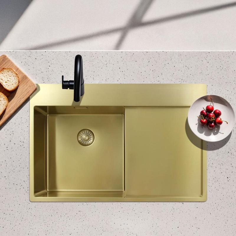 Pure.Sink Exclusivo Chiuvetă aurie cu zonă de scurgere 78x52 cm Robinet dreapta PEX4078RT-60
