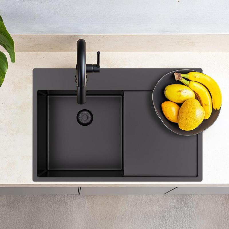 Pure.Sink Exclusivo Gun Metal chiuveta cu zona de scurgere 78x52 cm Tapwing dreapta PEX4078RT-61