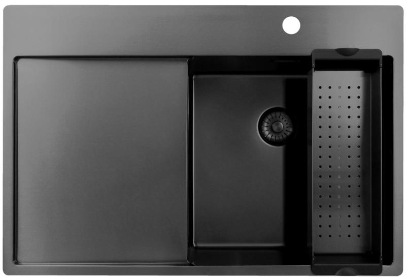 Pure.Sink Exclusivo Gun Metal chiuveta cu zona de scurgere 78x52 cm Tapwing dreapta PEX4078RT-61