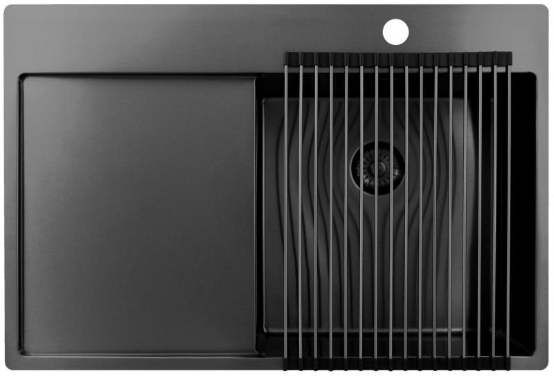 Pure.Sink Exclusivo Gun Metal chiuveta cu zona de scurgere 78x52 cm Tapwing dreapta PEX4078RT-61