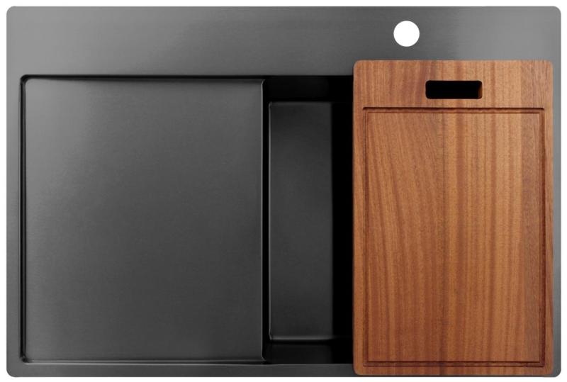 Pure.Sink Exclusivo Gun Metal chiuveta cu zona de scurgere 78x52 cm Tapwing dreapta PEX4078RT-61