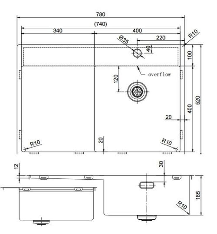 Pure.Sink Exclusivo Gun Metal chiuveta cu zona de scurgere 78x52 cm Tapwing dreapta PEX4078RT-61