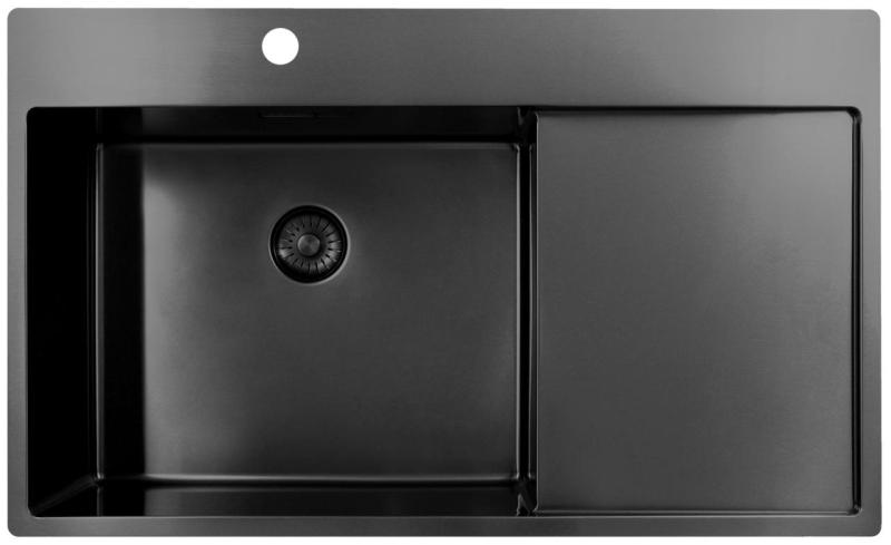 Chiuvetă Pure.Sink Exclusivo Gun Metal cu zonă de scurgere 86x52 cm Tapwing stânga PEX5086LT-61