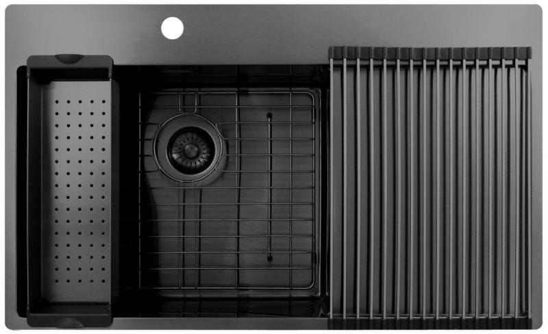 Chiuvetă Pure.Sink Exclusivo Gun Metal cu zonă de scurgere 86x52 cm Tapwing stânga PEX5086LT-61