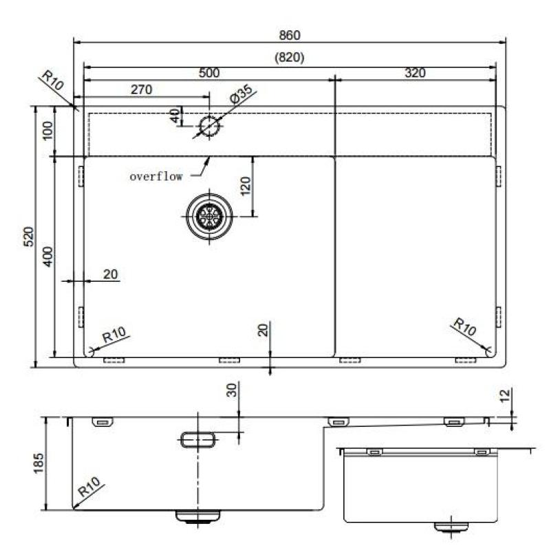 Chiuvetă Pure.Sink Exclusivo Gun Metal cu zonă de scurgere 86x52 cm Tapwing stânga PEX5086LT-61