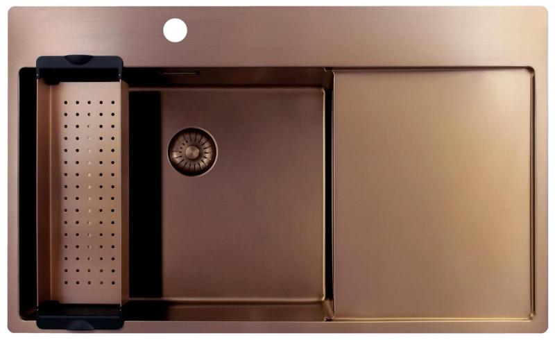 Pure.Sink Exclusivo Chiuveta de cupru cu zona de scurgere 86x52 cm Robinet pe stânga PEX5086LT-62