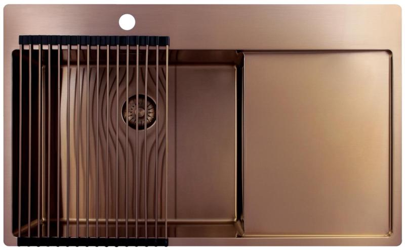 Pure.Sink Exclusivo Chiuveta de cupru cu zona de scurgere 86x52 cm Robinet pe stânga PEX5086LT-62