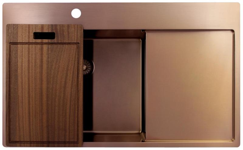 Pure.Sink Exclusivo Chiuveta de cupru cu zona de scurgere 86x52 cm Robinet pe stânga PEX5086LT-62