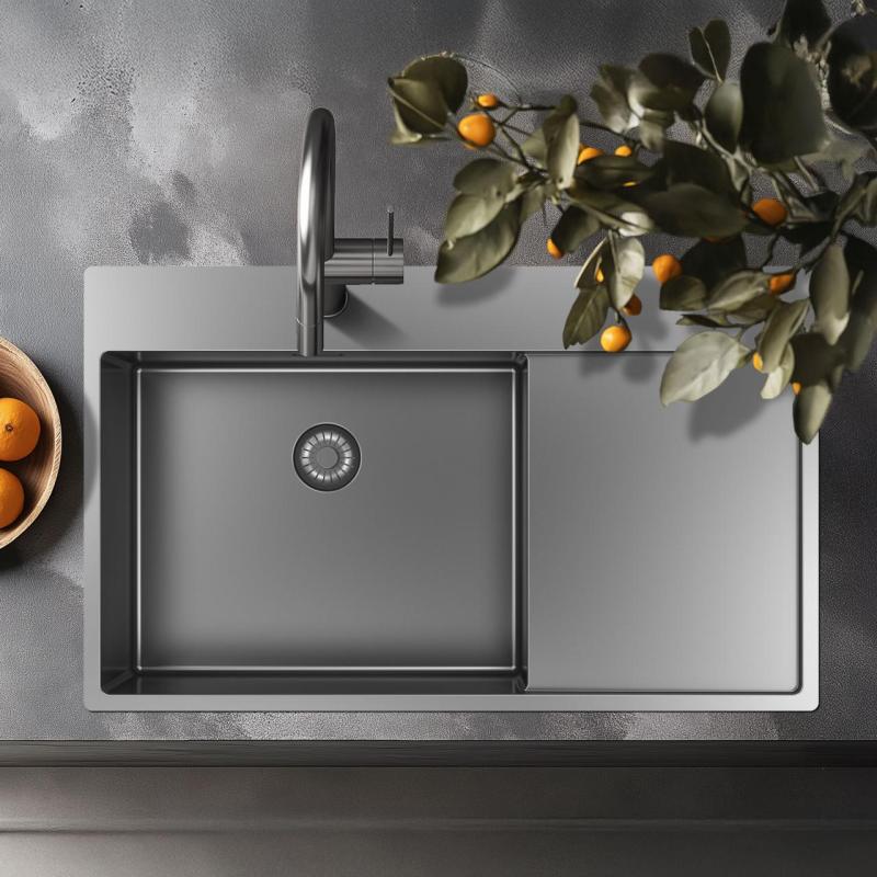 Pure.Sink Exclusivo chiuvetă din inox cu zona de scurgere 86x52 cm Tapwing dreapta PEX5086RT-02