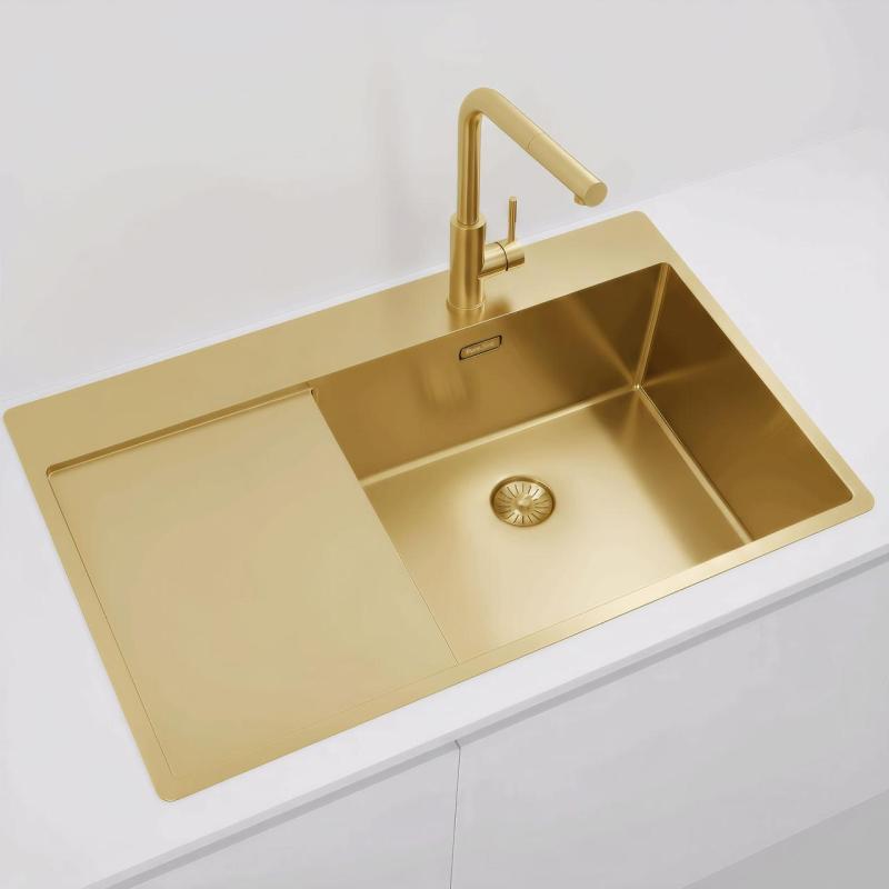 Pure.Sink Exclusivo Chiuvetă de aur cu zonă de scurgere 86x52 cm Tapwing dreapta PEX5086RT-60