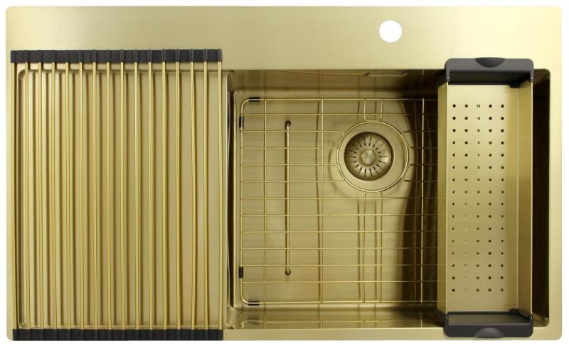 Pure.Sink Exclusivo Chiuvetă de aur cu zonă de scurgere 86x52 cm Tapwing dreapta PEX5086RT-60