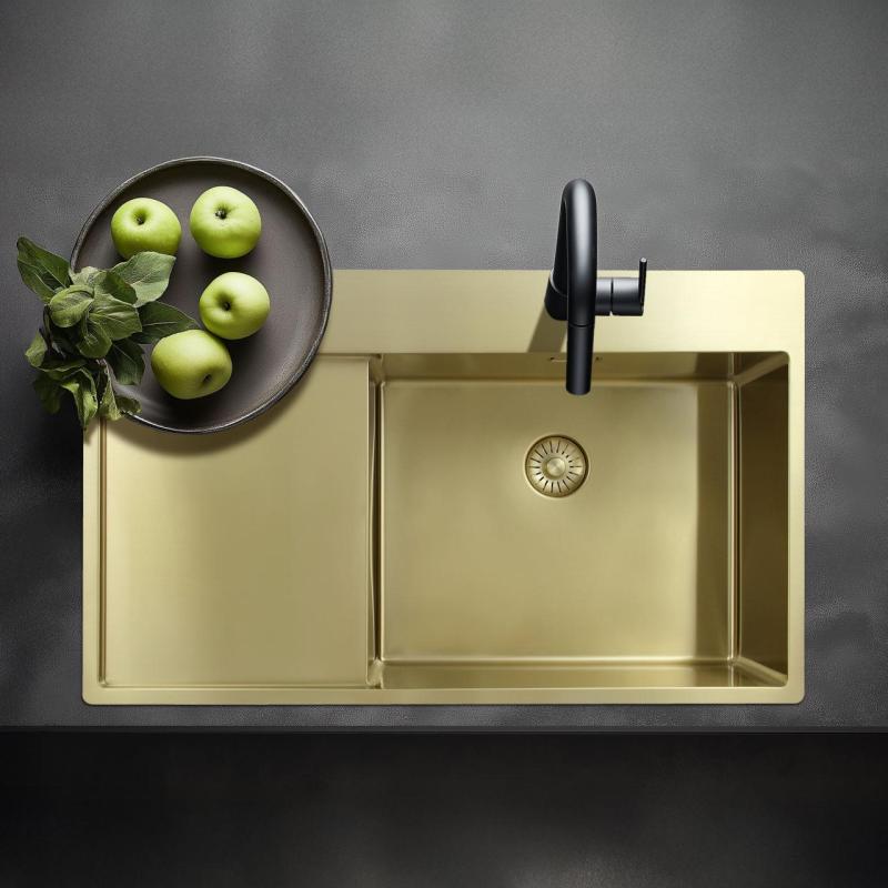 Pure.Sink Exclusivo Chiuvetă de aur cu zonă de scurgere 86x52 cm Tapwing dreapta PEX5086RT-60