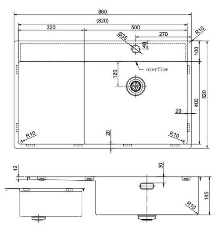 Pure.Sink Exclusivo Chiuvetă de aur cu zonă de scurgere 86x52 cm Tapwing dreapta PEX5086RT-60