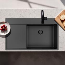 Pure.Sink Exclusivo Gun Metal chiuvetă cu zonă de scurgere 86x52 cm Tapwing dreapta PEX5086RT-61