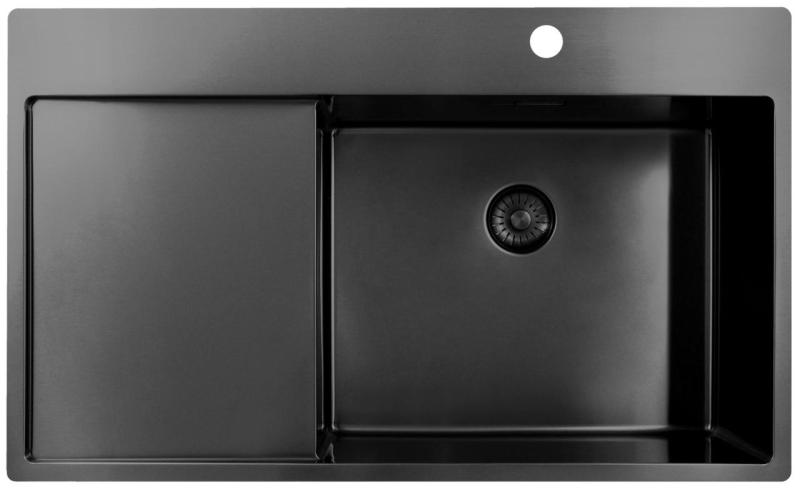 Pure.Sink Exclusivo Gun Metal chiuvetă cu zonă de scurgere 86x52 cm Tapwing dreapta PEX5086RT-61