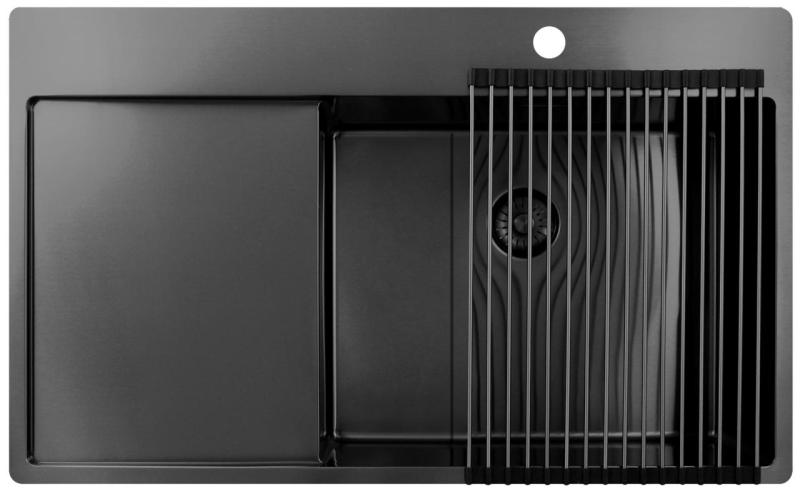 Pure.Sink Exclusivo Gun Metal chiuvetă cu zonă de scurgere 86x52 cm Tapwing dreapta PEX5086RT-61