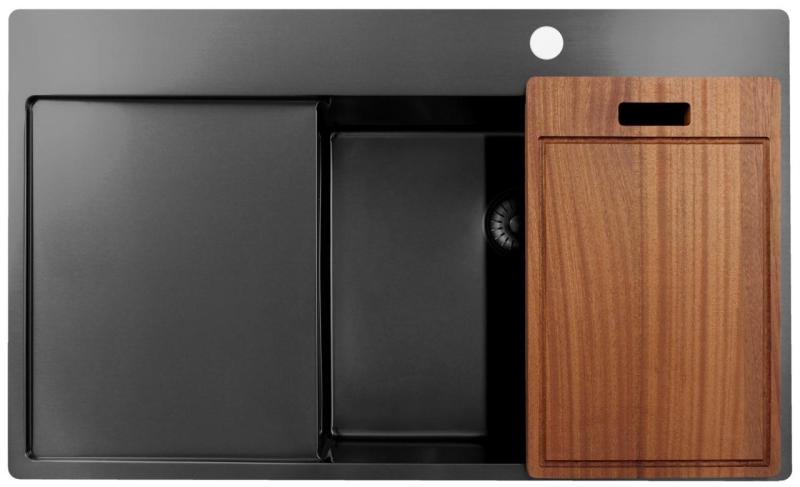 Pure.Sink Exclusivo Gun Metal chiuvetă cu zonă de scurgere 86x52 cm Tapwing dreapta PEX5086RT-61