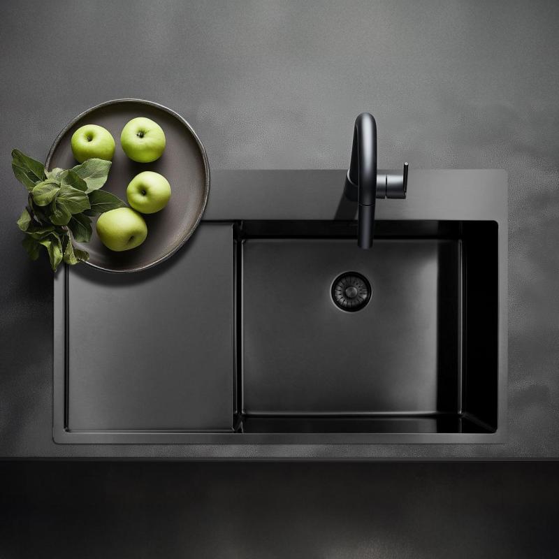 Pure.Sink Exclusivo Gun Metal chiuvetă cu zonă de scurgere 86x52 cm Tapwing dreapta PEX5086RT-61