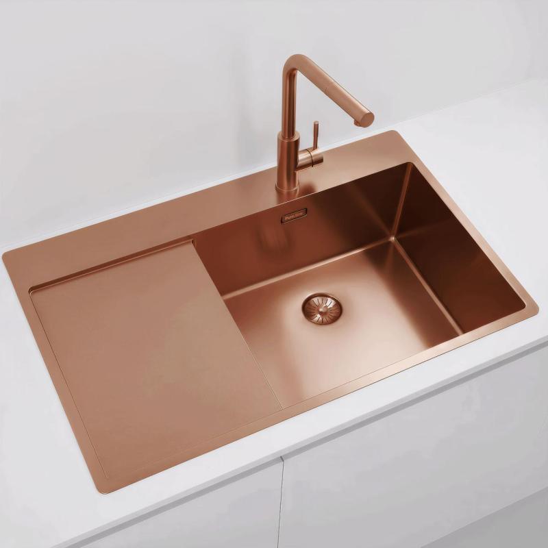 Pure.Sink Exclusivo Chiuvetă de cupru cu zonă de scurgere 86x52 cm Tapwing dreapta PEX5086RT-62