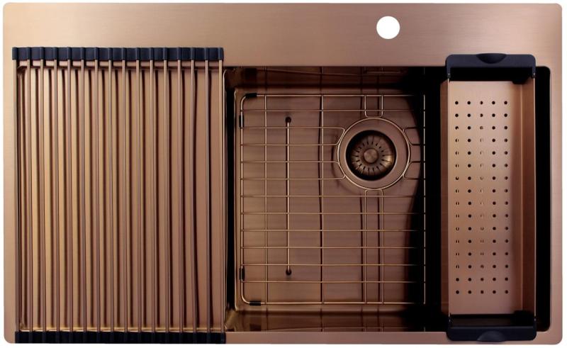 Pure.Sink Exclusivo Chiuvetă de cupru cu zonă de scurgere 86x52 cm Tapwing dreapta PEX5086RT-62