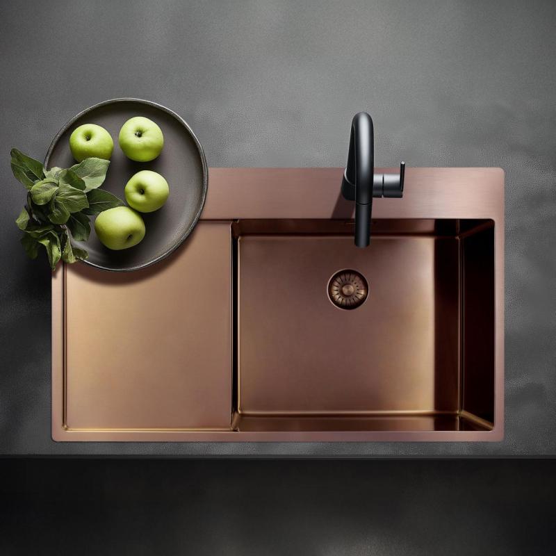 Pure.Sink Exclusivo Chiuvetă de cupru cu zonă de scurgere 86x52 cm Tapwing dreapta PEX5086RT-62