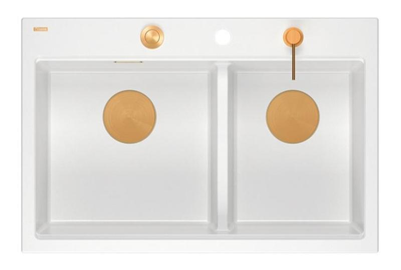 Piatra de granit alb dublu Quadri Hard Rock pentru montare pe suprafață 76 x 50 cm cu dop de cupru și accesorii 1208971357