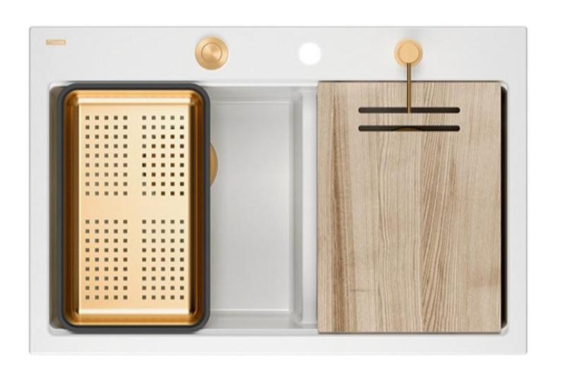 Piatra de granit alb dublu Quadri Hard Rock pentru montare pe suprafață 76 x 50 cm cu dop de cupru și accesorii 1208971357