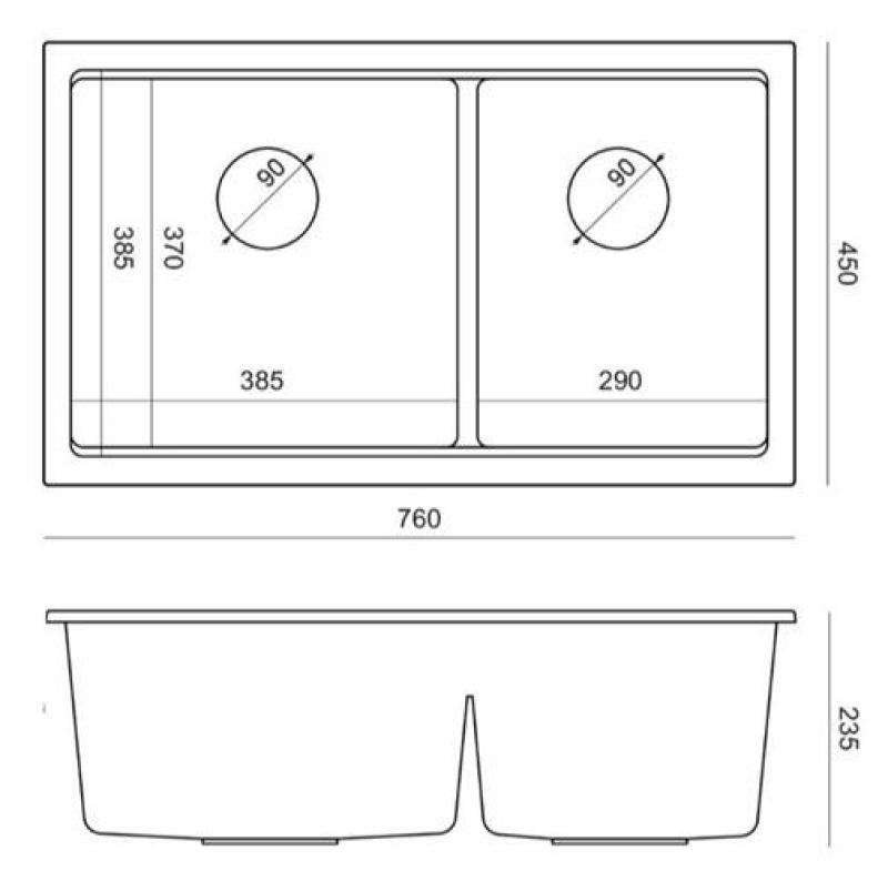 Chiuveta dublă Quadri Newport II Antracit Granit de suprafață 76x45 cm cu dop de cupru 1208971359