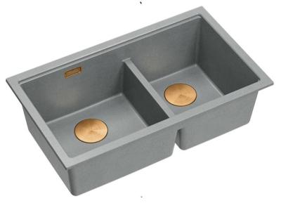Chiuveta dublă Quadri Newport II din granit gri, montare superioară, 76x45 cm cu dop de cupru 1208971360
