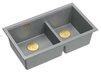Chiuveta de suprafață din granit gri dublu Quadri Newport II 76x45 cm cu dop auriu 1208971365