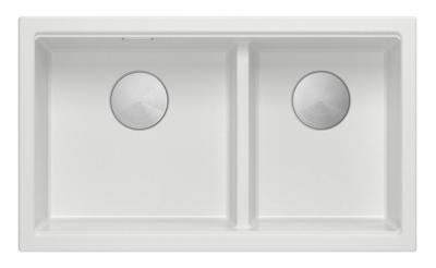 Chiuveta dublă Quadri Newport II din granit alb de suprafață 76x45 cm cu dop din oțel inoxidabil 1208971368
