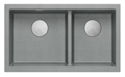 Chiuvetă dublă Quadri Newport II din granit gri, montare superioară, 76x45 cm, cu dop din oțel inoxidabil 1208971370