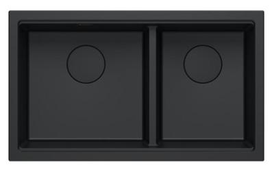 Chiuveta dublă Quadri Newport II din granit negru, suprafață de 76x45 cm, cu dop negru 1208971371