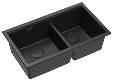 Chiuveta dublă Quadri Newport II din granit negru, suprafață de 76x45 cm, cu dop negru 1208971371