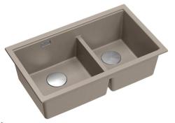 Chiuveta de suprafață Quadri Newport II dublă, granit taupe, 76x45 cm, cu dop din oțel inoxidabil 1208971372