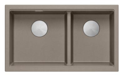 Chiuveta de suprafață Quadri Newport II dublă, granit taupe, 76x45 cm, cu dop din oțel inoxidabil 1208971372