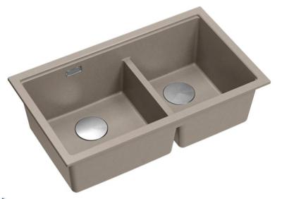 Chiuveta de suprafață Quadri Newport II dublă, granit taupe, 76x45 cm, cu dop din oțel inoxidabil 1208971372