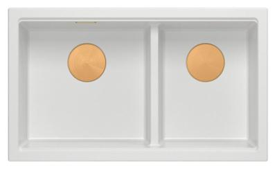 Chiuvetă dublă Quadri Newport II din granit alb, încorporabilă, 702 x 390 mm, cu dop de cupru 1208971373