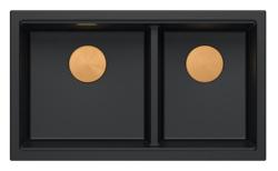 Chiuveta dublă Quadri Newport II din granit negru cu montare sub blat, 702 x 390 mm, cu dop de cupru 1208971376