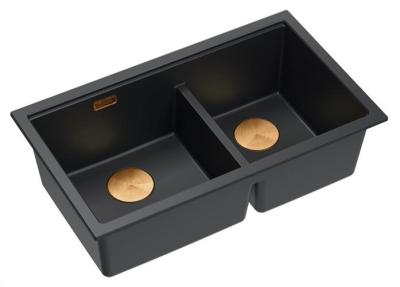 Chiuveta dublă Quadri Newport II din granit negru cu montare sub blat, 702 x 390 mm, cu dop de cupru 1208971376