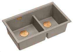 Chiuveta dublă Quadri Newport II Taupe Granit 702 x 390 mm cu dop de cupru 1208971377