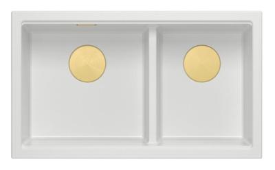 Chiuvetă dublă Newport II Quadri din granit alb, cu montare sub blat, 702 x 390 mm, cu dop de aur 1208971378