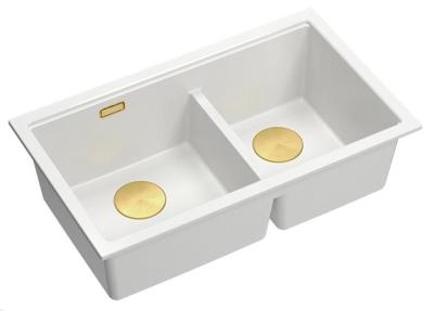 Chiuvetă dublă Newport II Quadri din granit alb, cu montare sub blat, 702 x 390 mm, cu dop de aur 1208971378