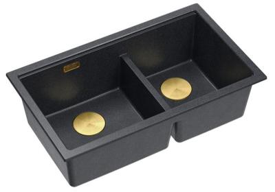 Chiuvetă dublă Quadri Newport II din granit antracit, montare sub blat, 702 x 390 mm, cu dop aurit 1208971379